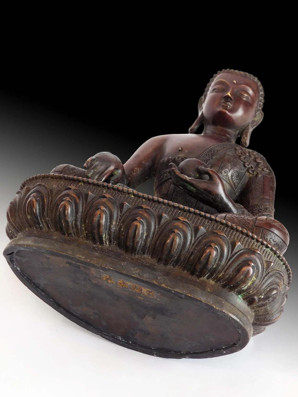 Antique Chinese Copper Gilt Bronze Akshobhya Wisdom Buddha Statue 不動如來智慧佛