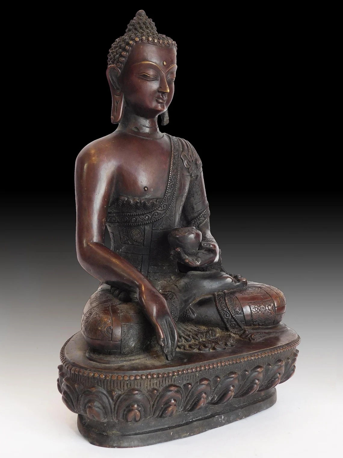 Antique Chinese Copper Gilt Bronze Akshobhya Wisdom Buddha Statue 不動如來智慧佛