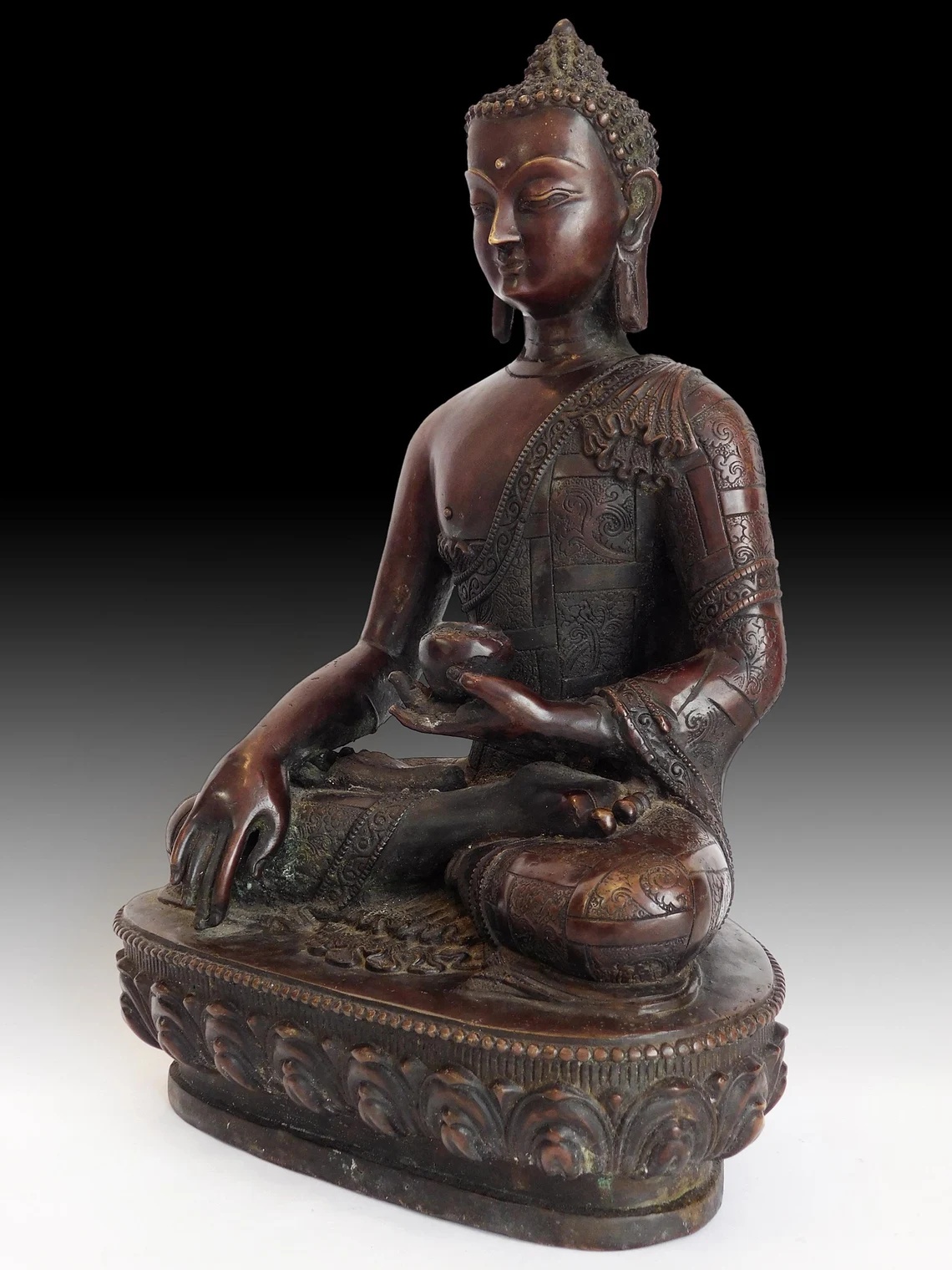 Antique Chinese Copper Gilt Bronze Akshobhya Wisdom Buddha Statue 不動如來智慧佛