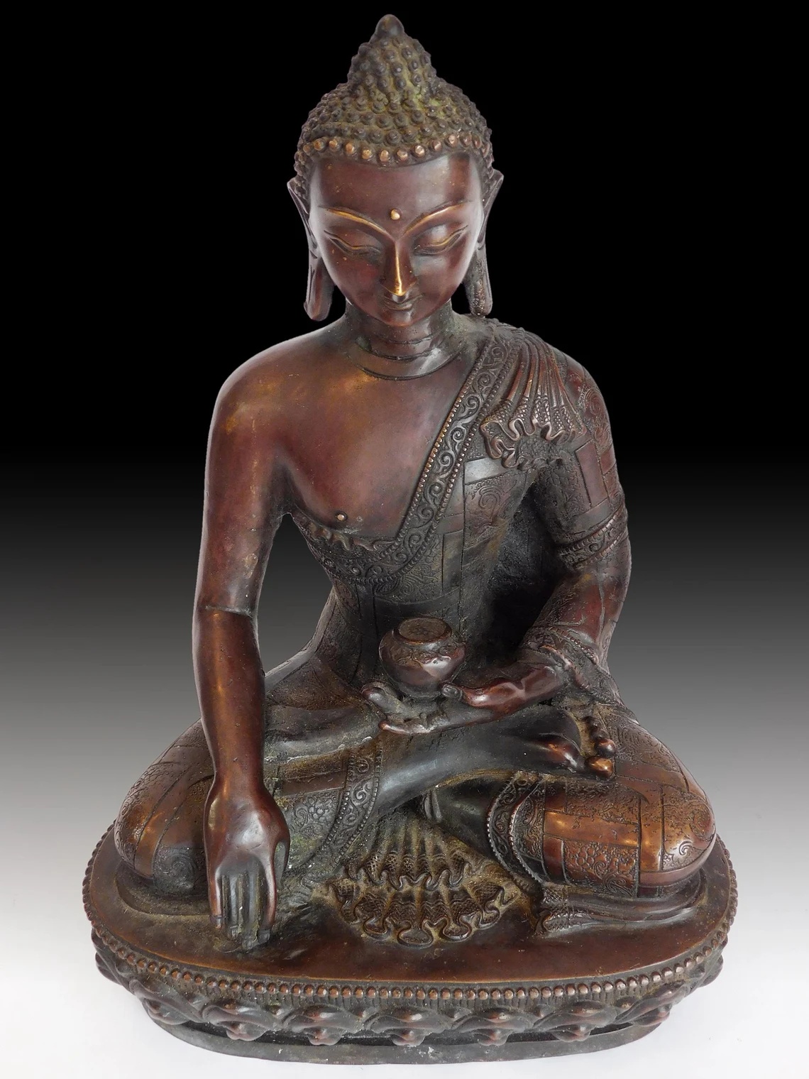 Antique Chinese Copper Gilt Bronze Akshobhya Wisdom Buddha Statue 不動如來智慧佛