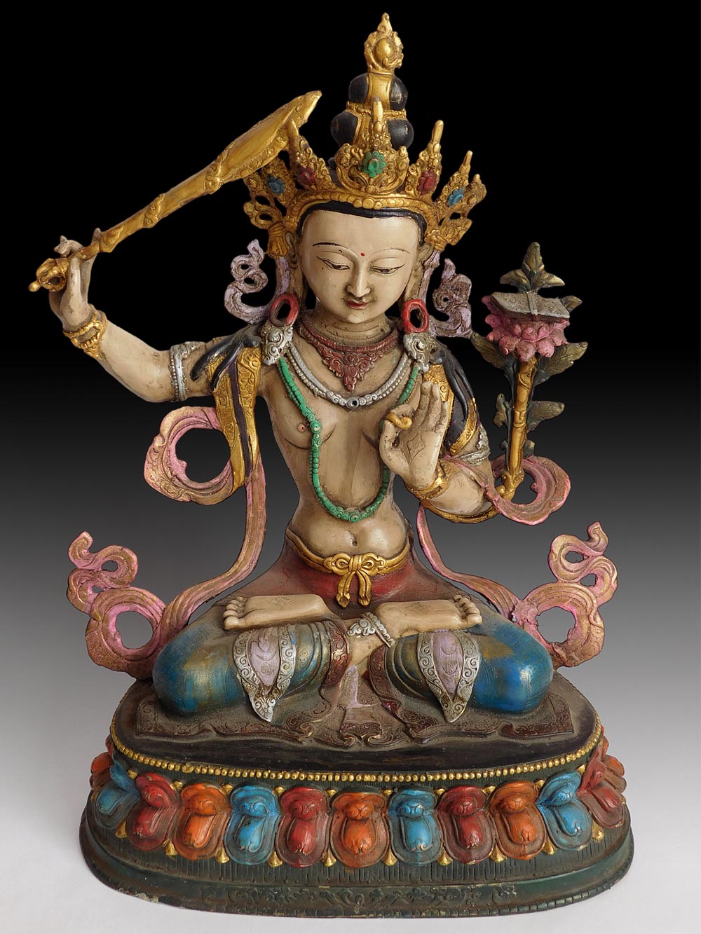 Antique Manjushri Polychrome Statue