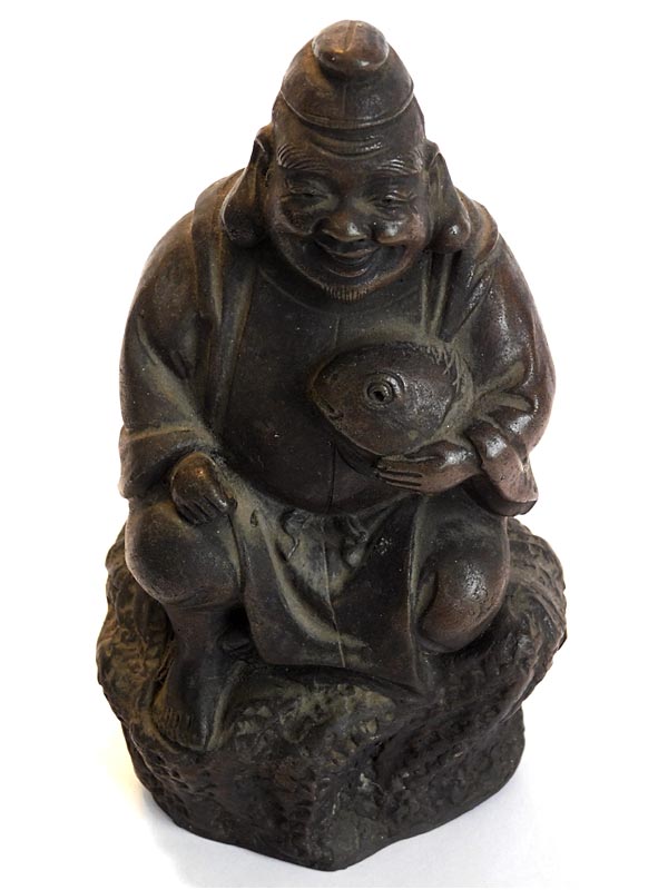 God of Wealth Ebisu Bizen Yaki Bizen Yaki Antique Japanese Ceramic Okimono Statue