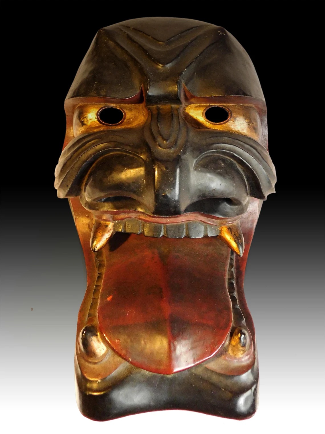Antique Oni Demon Furyumen Gigaku Wood Mask