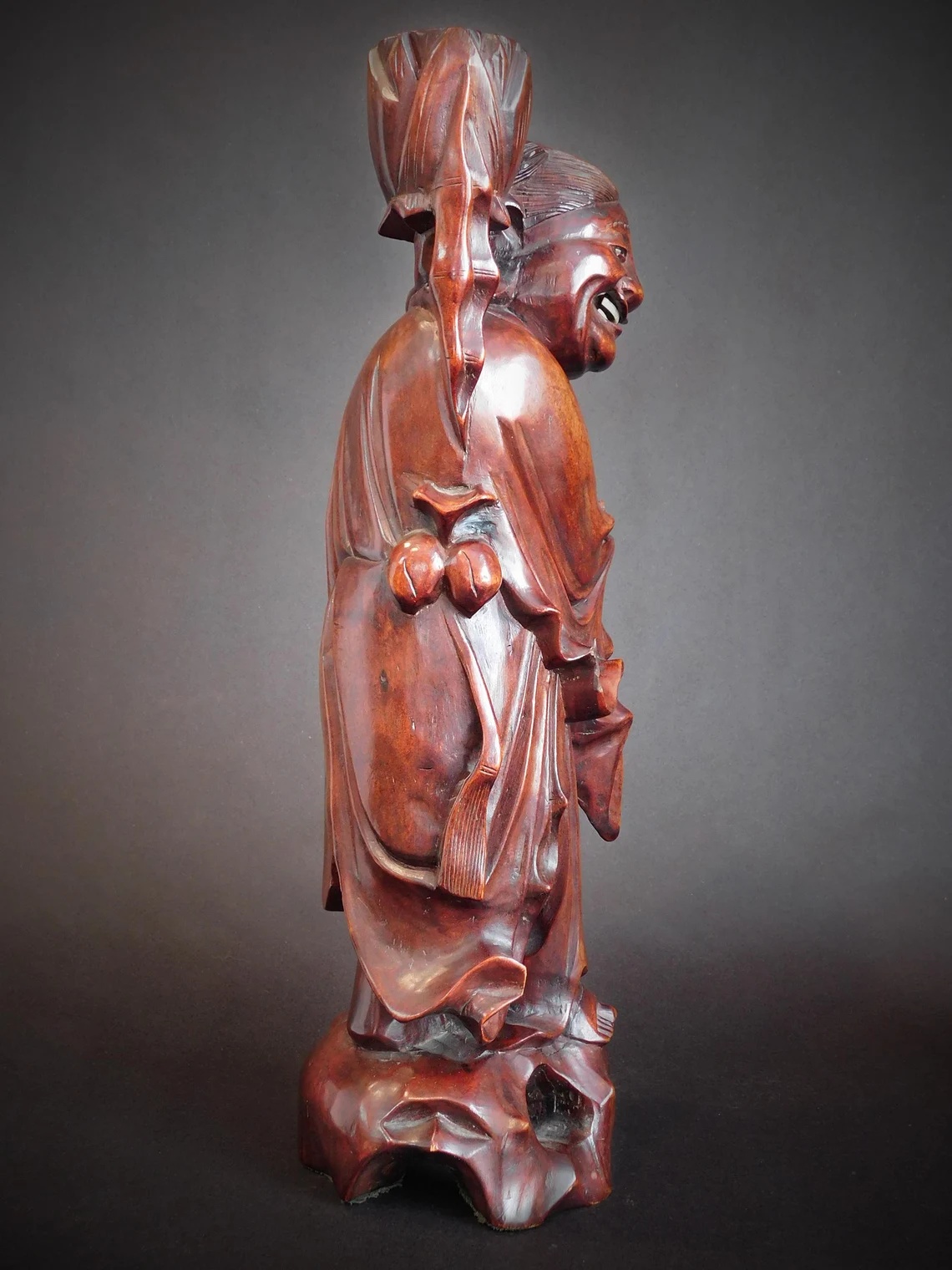 Laughing Taoist Immortal Vintage Chinese Rosewood Buddha Statue